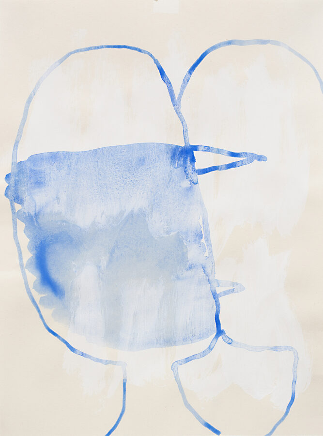 o.T., 40 x 29 cm, Aquarell, Hasenleim, Lithopone, Champagnerkreide auf Papier, 2020 / o.T., 42 x 29 cm, watercolour, rabbit glue, lithopone, champagne chalk on paper, 2020